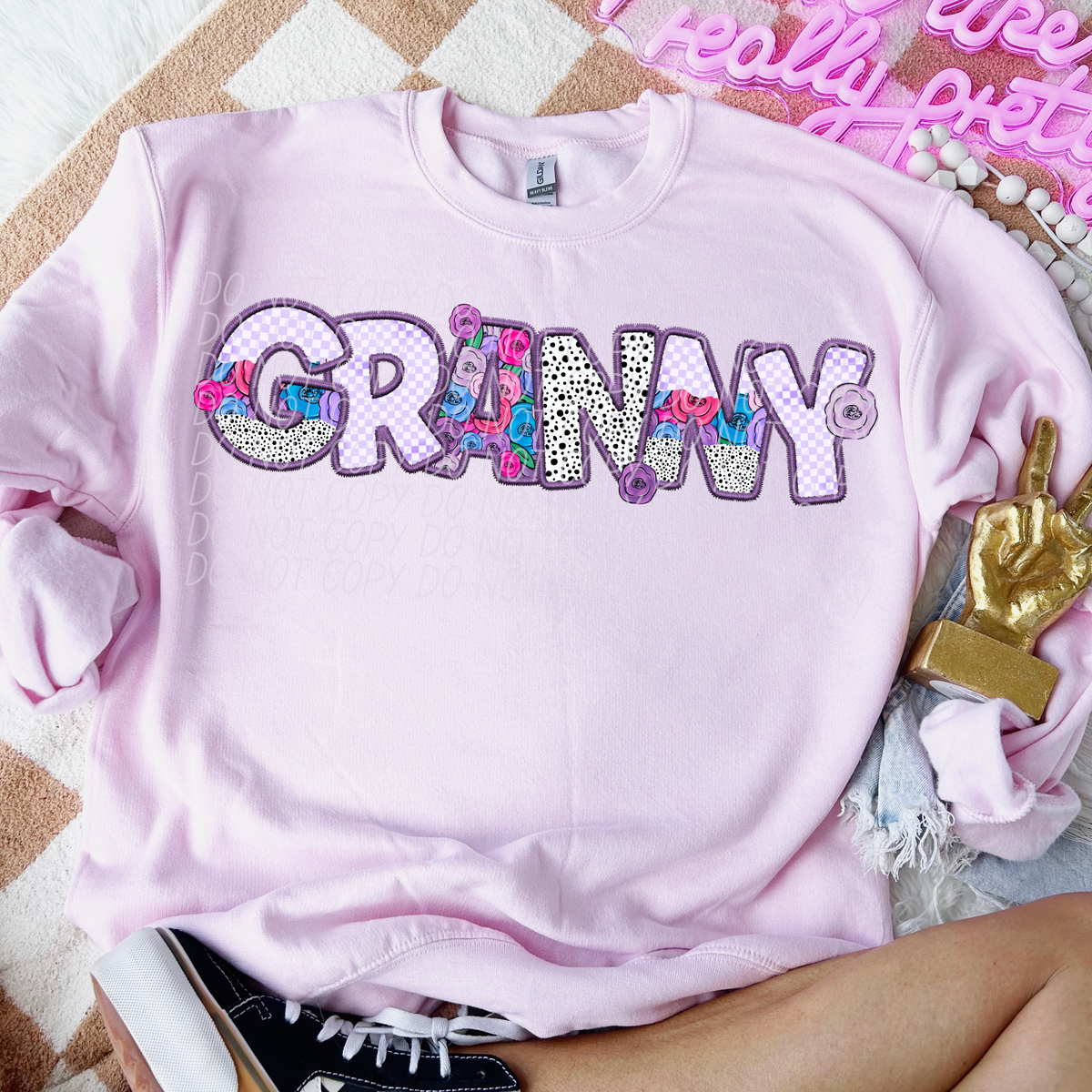 Granny Floral Purple Checkered (CITY) DTF transfer