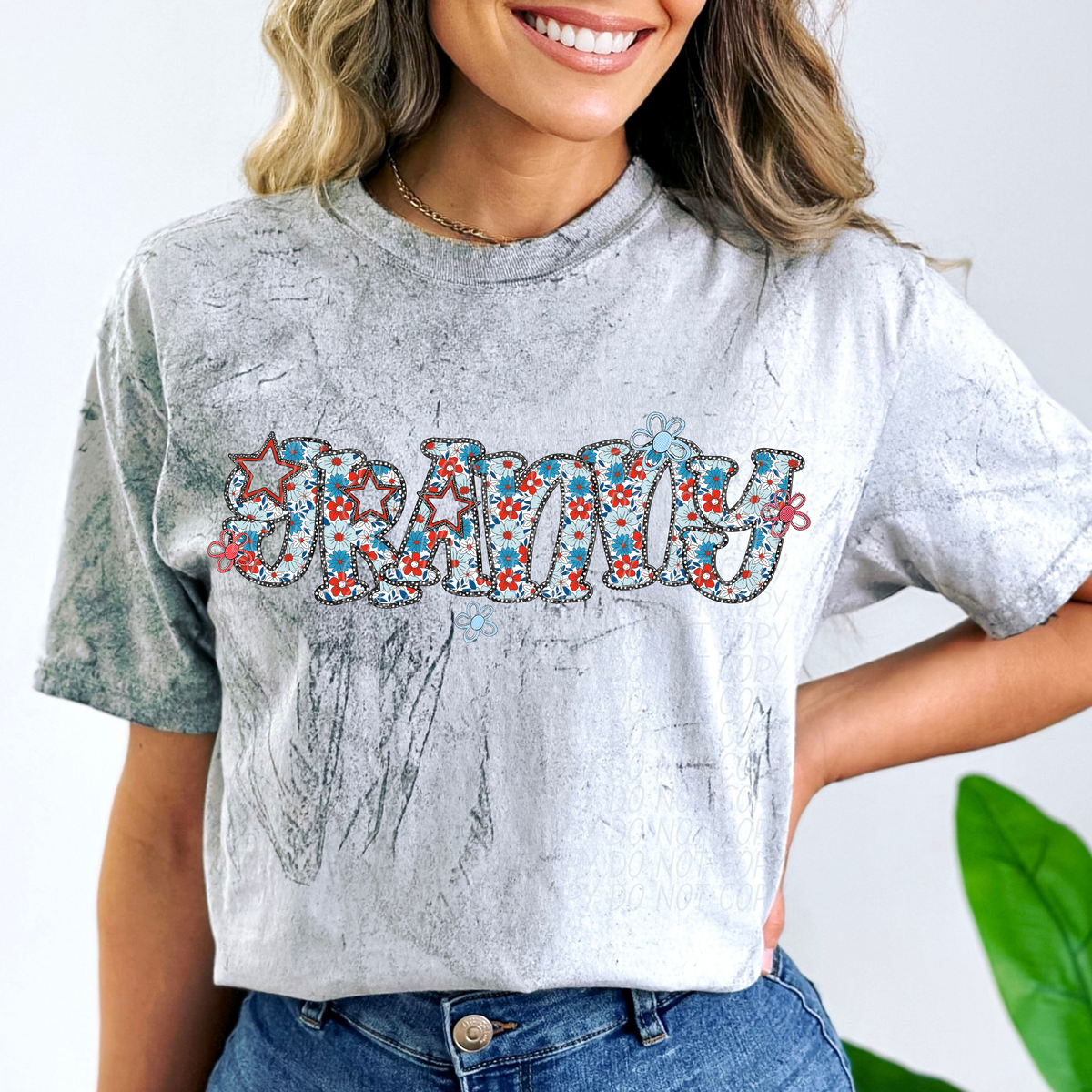 Granny 4th of July flower (City) DTF transfer