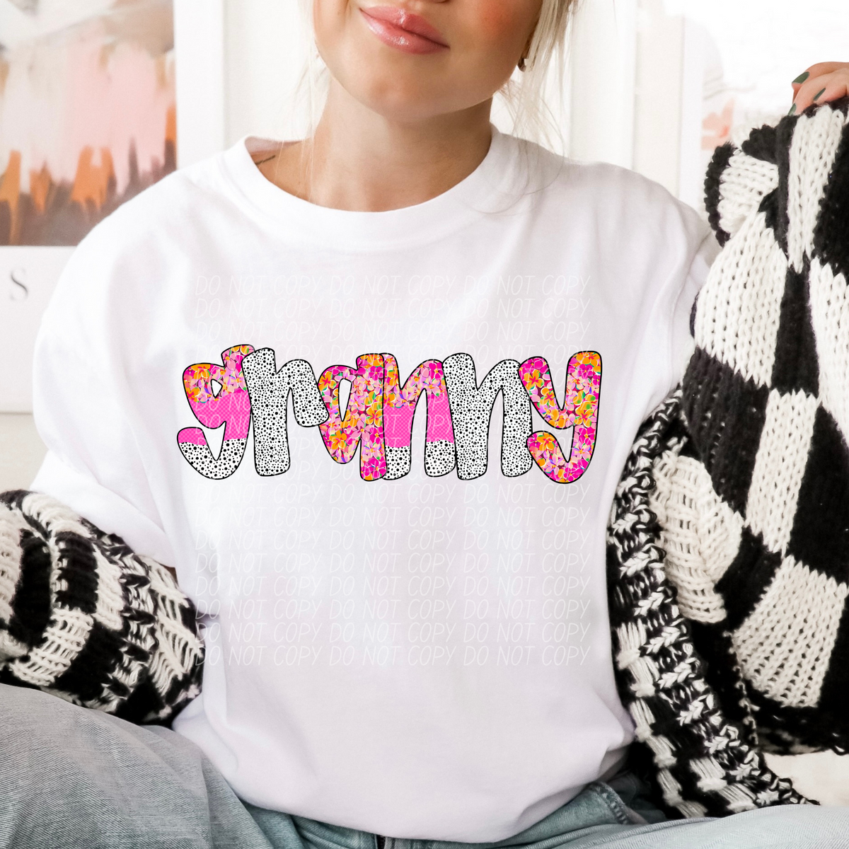 Granny pink floral polka dot (City) DTF transfer