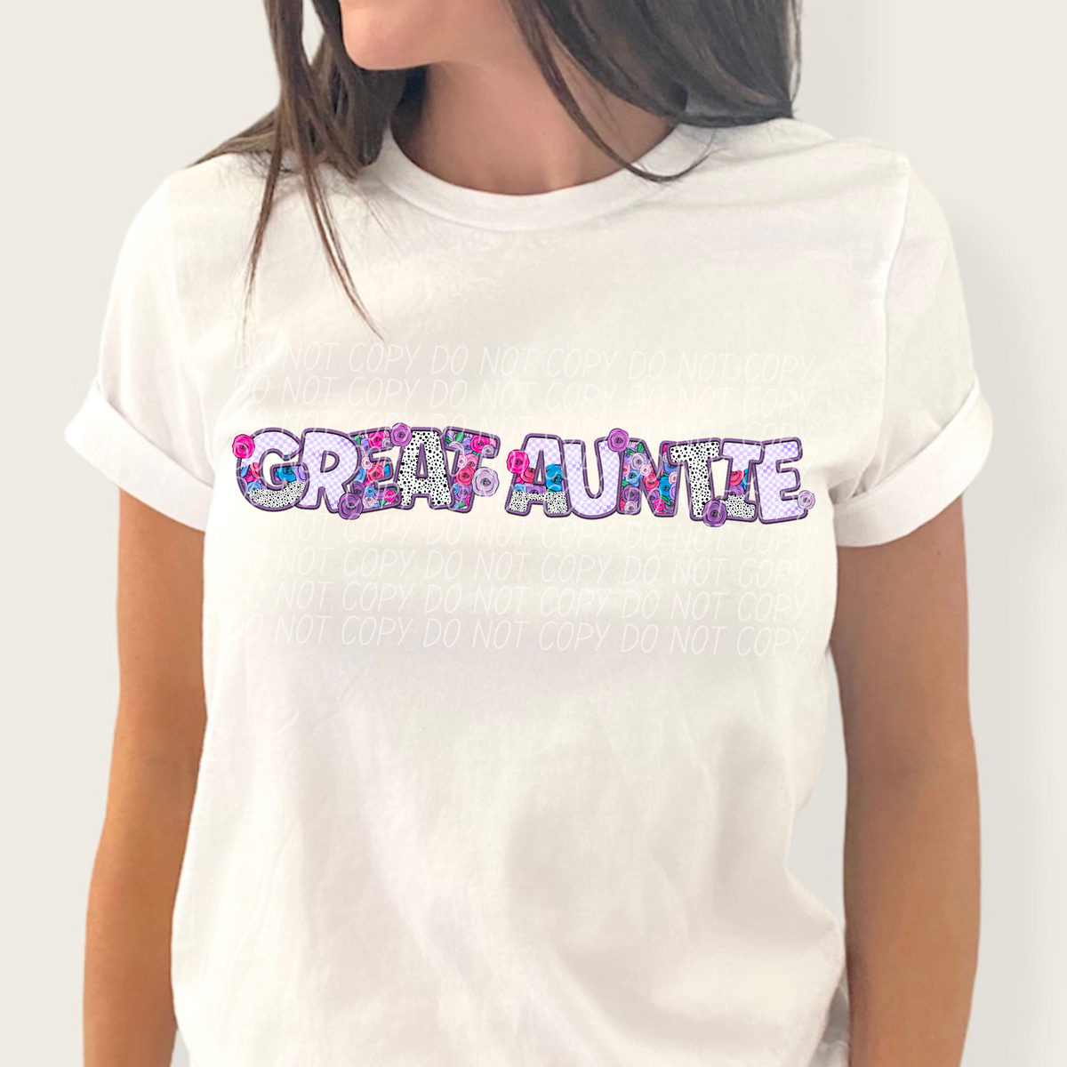 Great auntie Floral Purple Checkered (CITY) DTF transfer