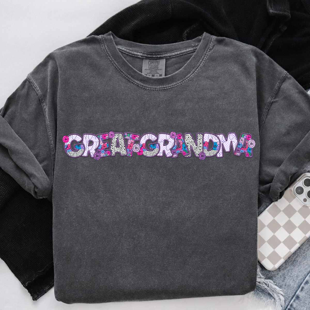 Great Grandma Floral Purple Checkered (CITY) DTF transfer