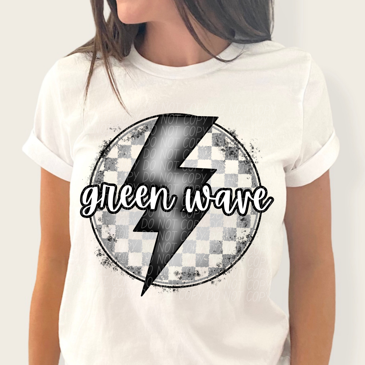 Green wave grey/silver lightning bolt circle CITY DTF transfer