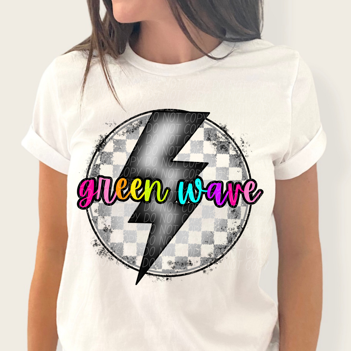 Green wave hounds BRIGHT COLORS FONT lightning bolt circle CITY DTF transfer