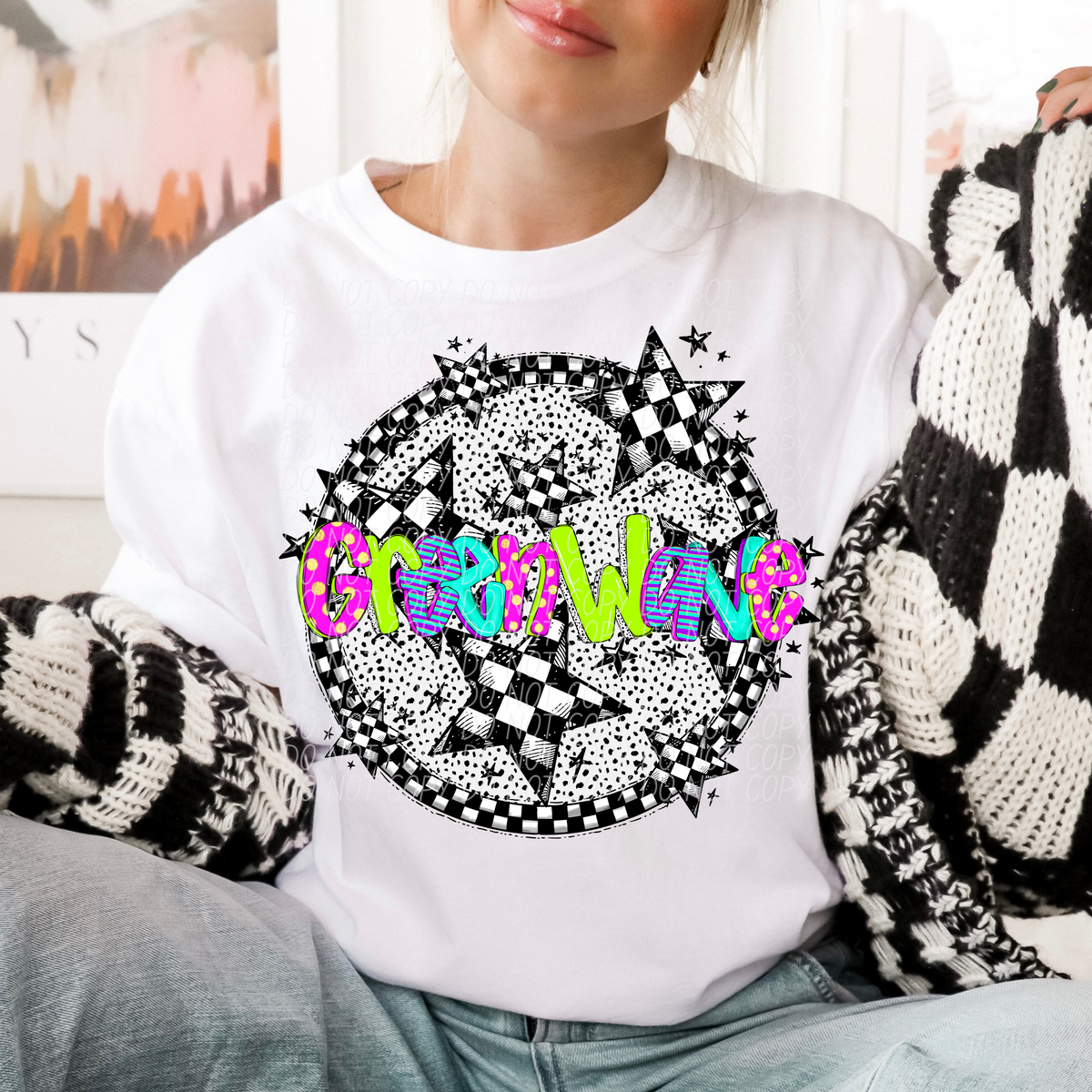 Green Wave neon checkered CITY DTF transfers