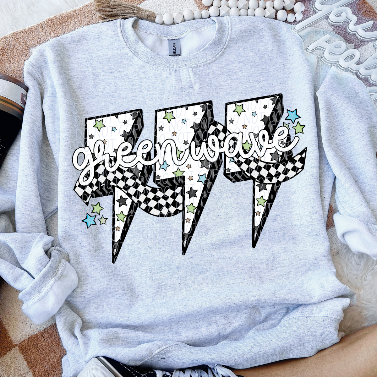 Green wave star checkered bolt (CITY) DTF transfer
