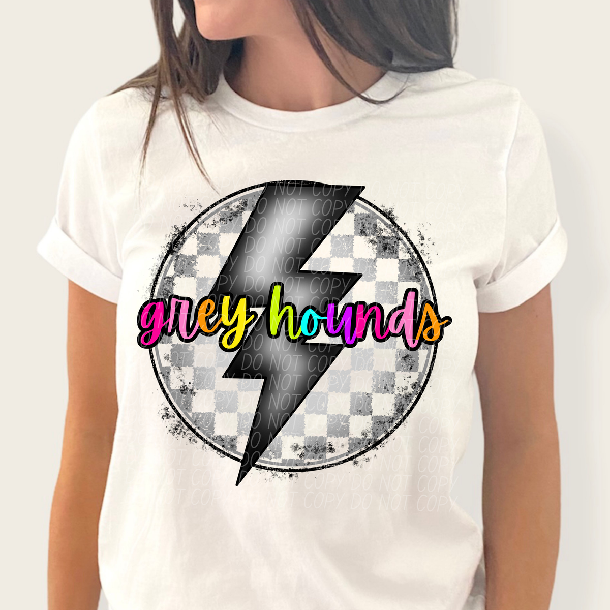 Grey hounds BRIGHT COLORS FONT lightning bolt circle CITY DTF transfer