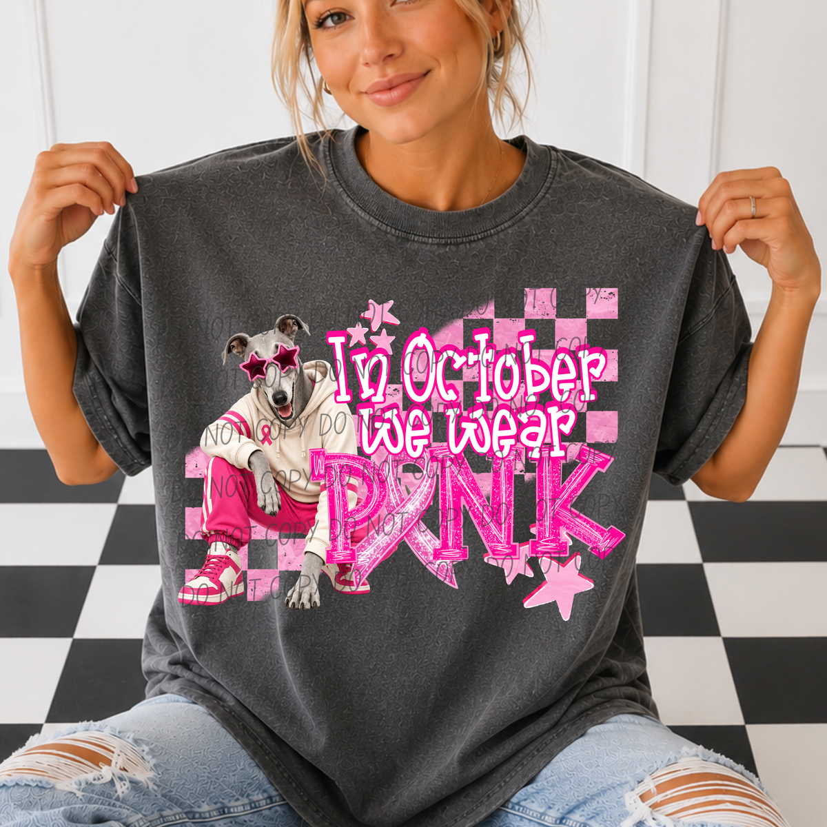 GREYHOUNDS- in October we wear pink (city) DTF transfer