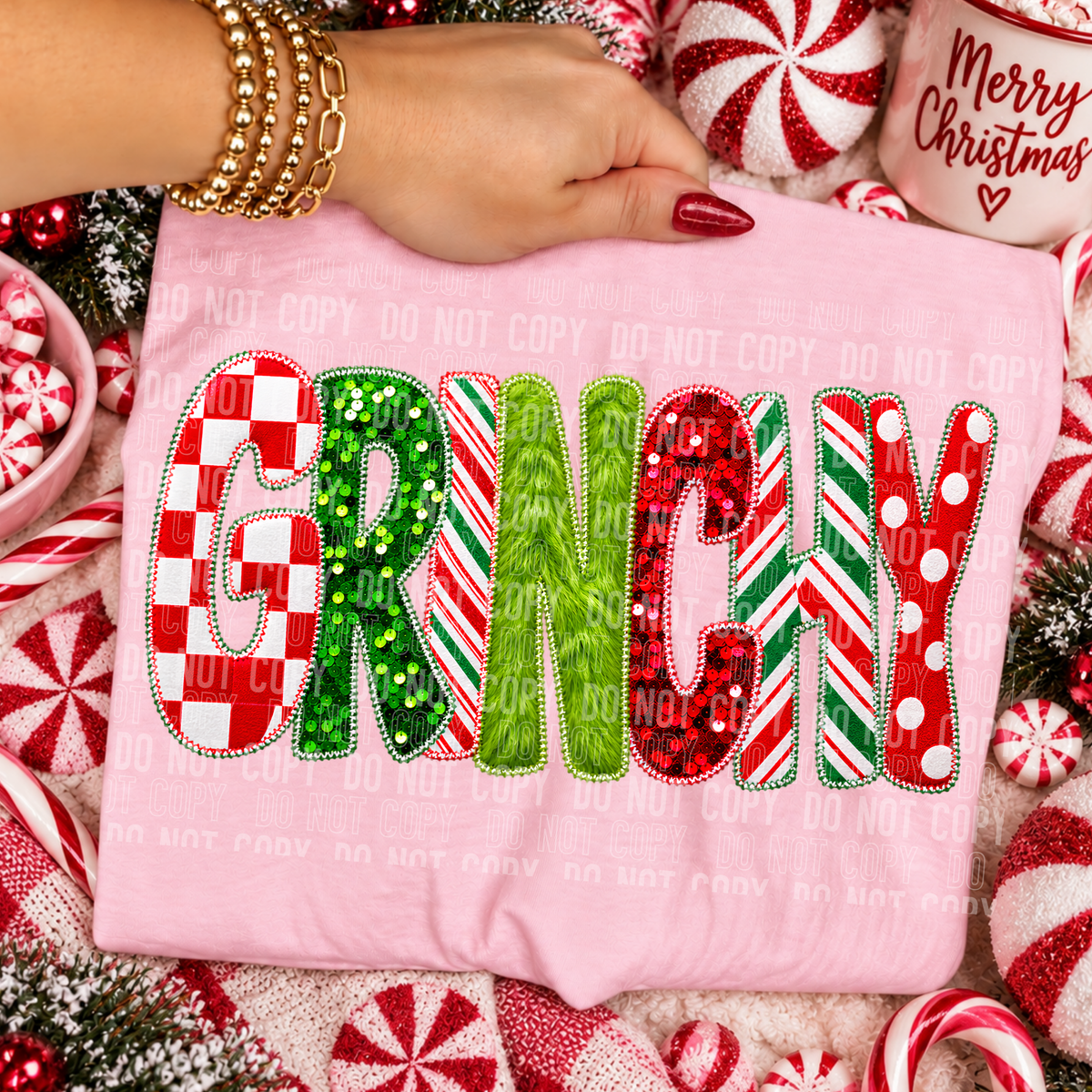 Grin Chy faux Christmas embroidery (SBB) DTF Transfer