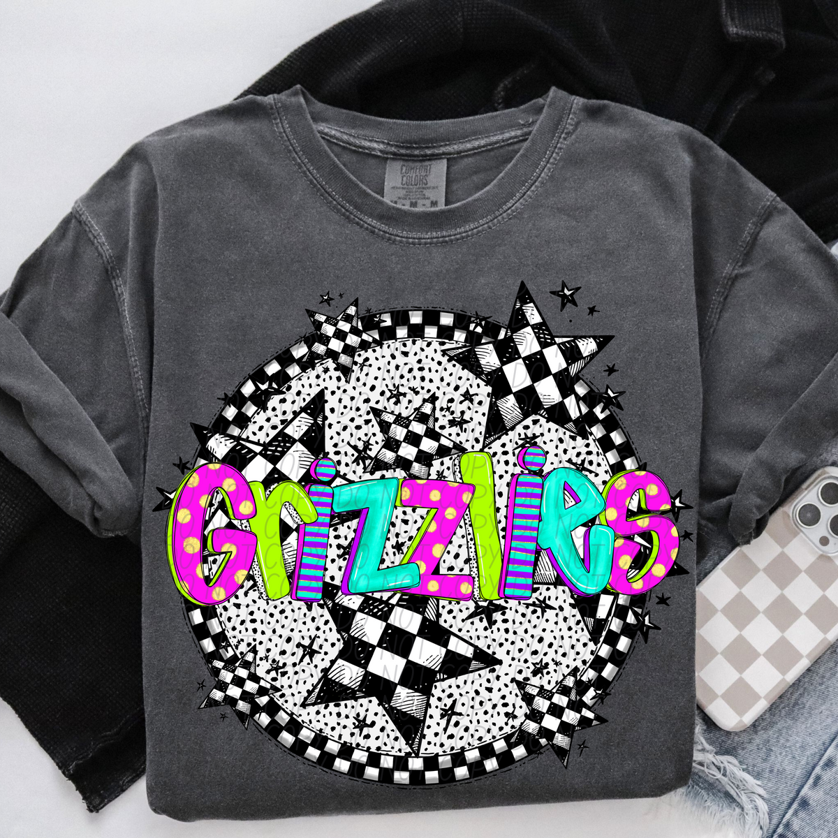 Grizzlies neon checkered CITY DTF transfers
