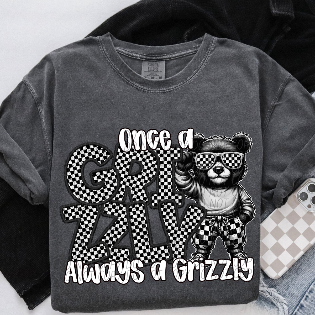 Once a Grizzly always a Grizzly Checkered (CITY) DTF transfer