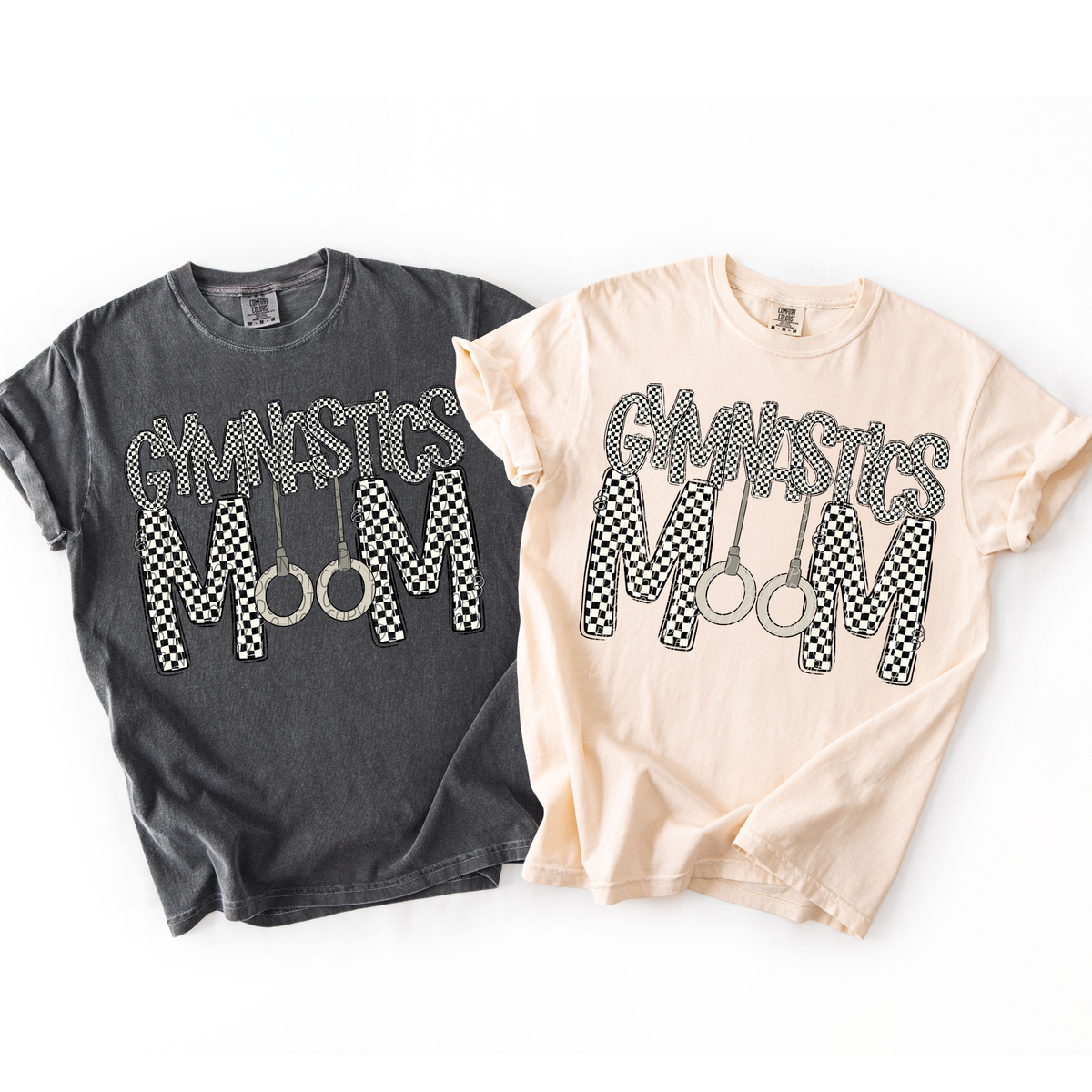 Gymnastics mom black and white checkered (City) DTF Transfer