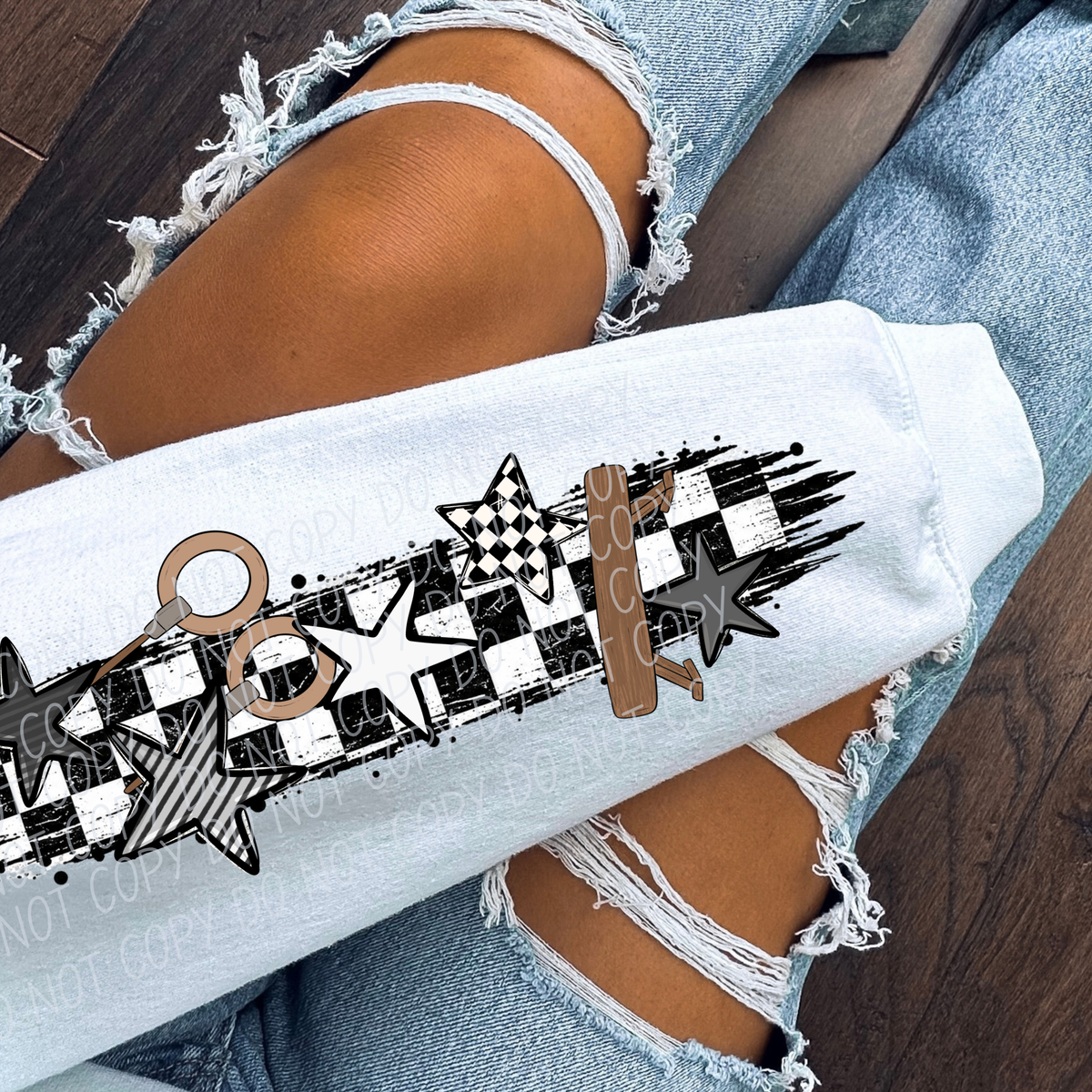 gymnastics meet day sleeve checker sports black and white (city) DTF Transfer