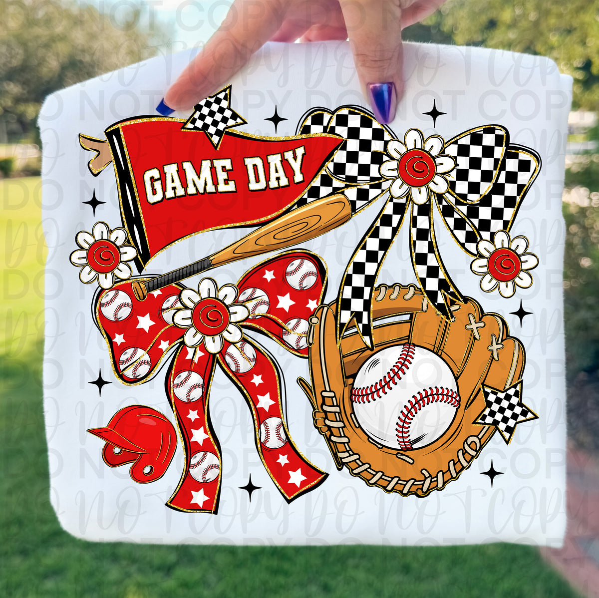 Game Day (Baseball, glove, bat, red and checkered bow) (UAC) DTF Transfer