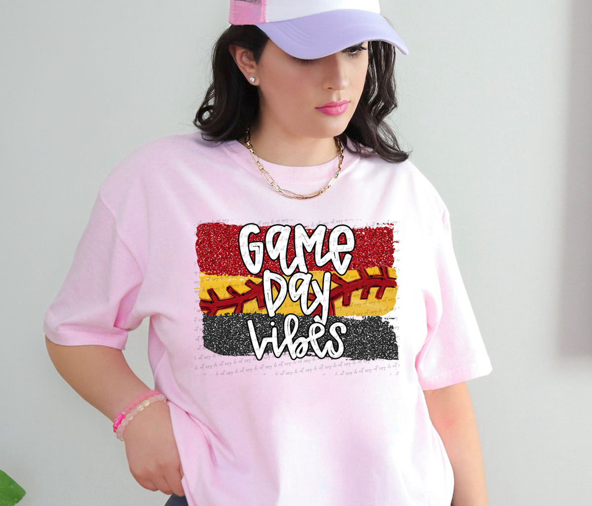 Game Day Vibes Softball Red Yellow and Black Glitter Effect 115975 DTF Transfer