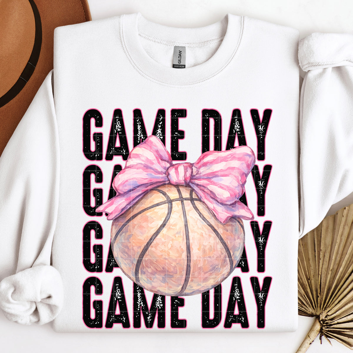 Game Day stacked Basketball with pink bow (SDD) DTF transfer
