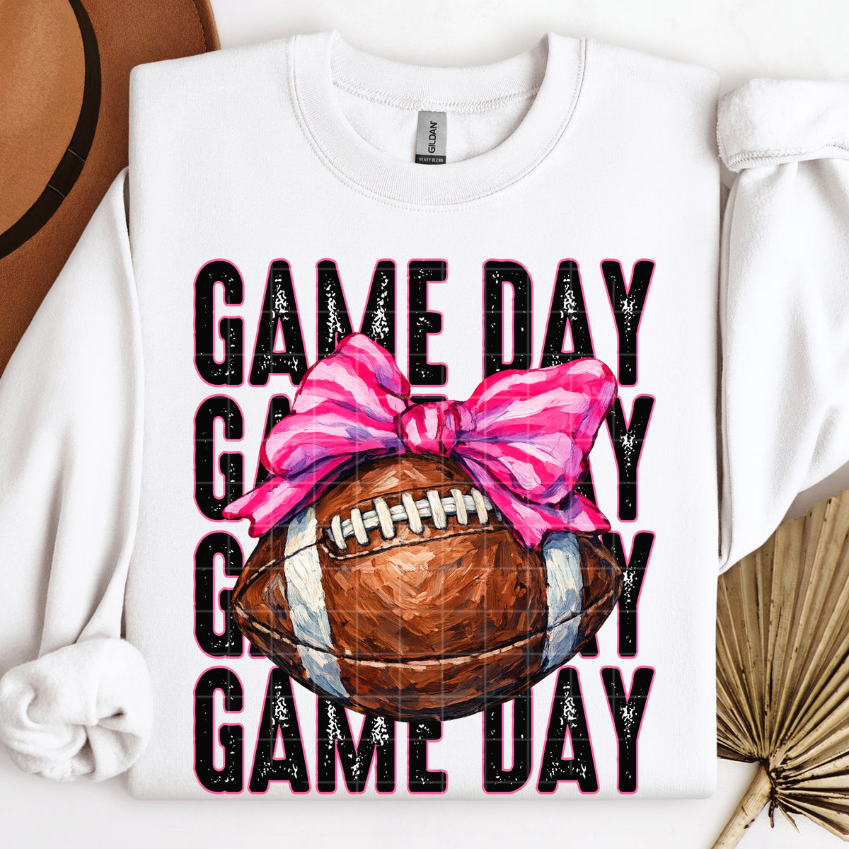 Game Day stacked Football with pink bow (SDD) DTF Transfer