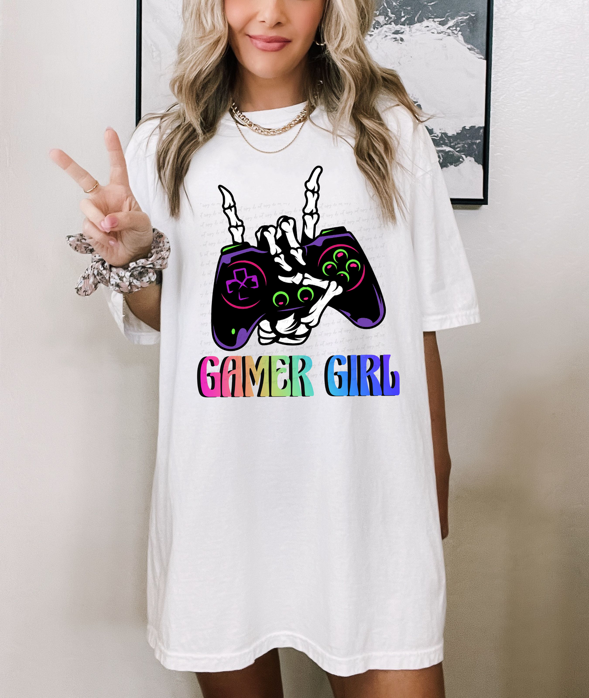 Gamer Girl Skellie Hand Console Front Print 115771 DTF Transfer