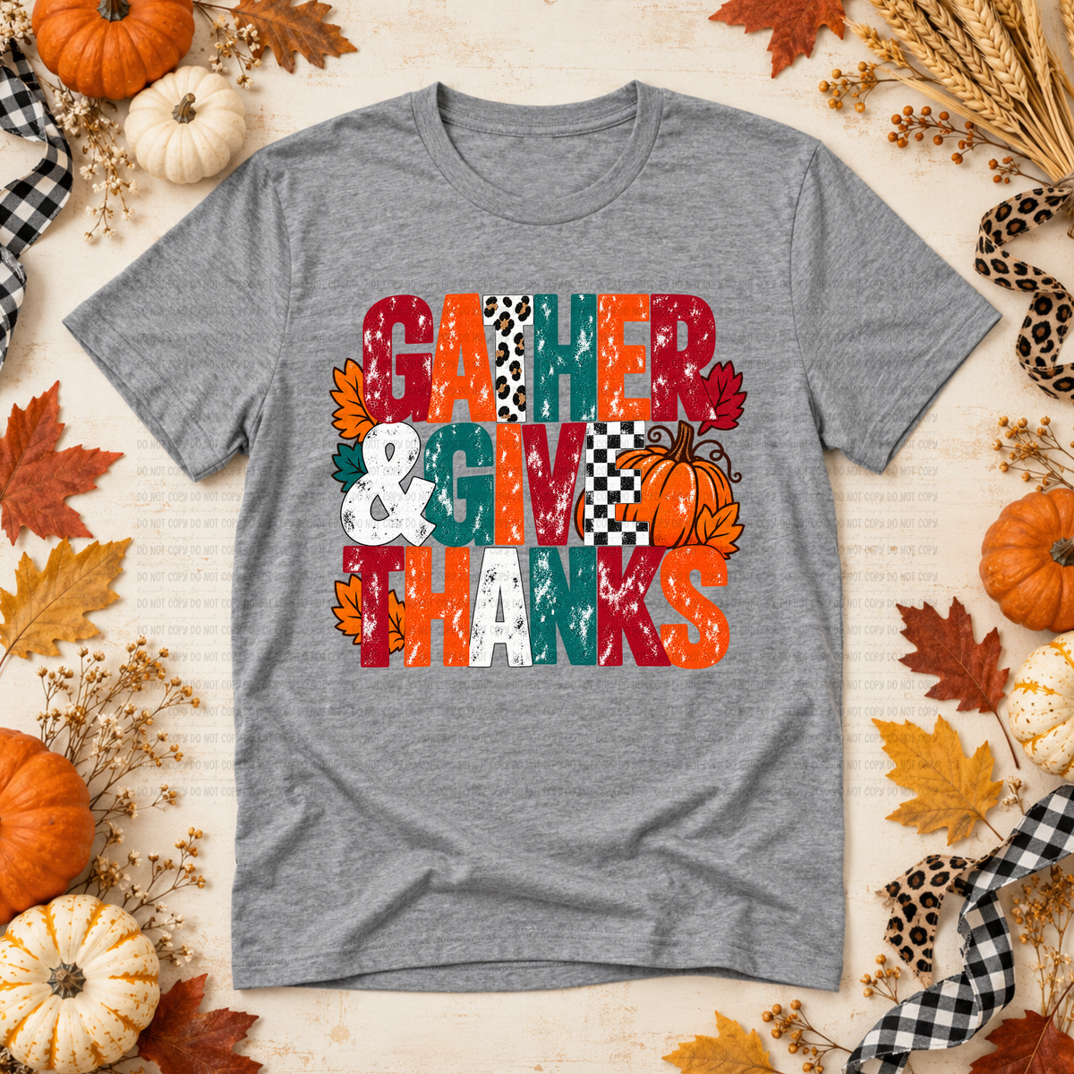 Gather & give thanks leaves and pumpkin (Revel) DTF Transfer
