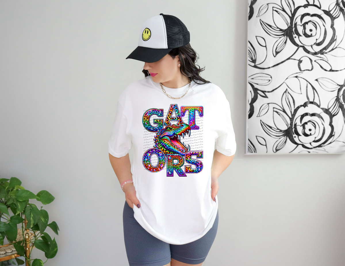 Gators Mascots Rhinestone Leopard Rainbow 42879 DTF transfer