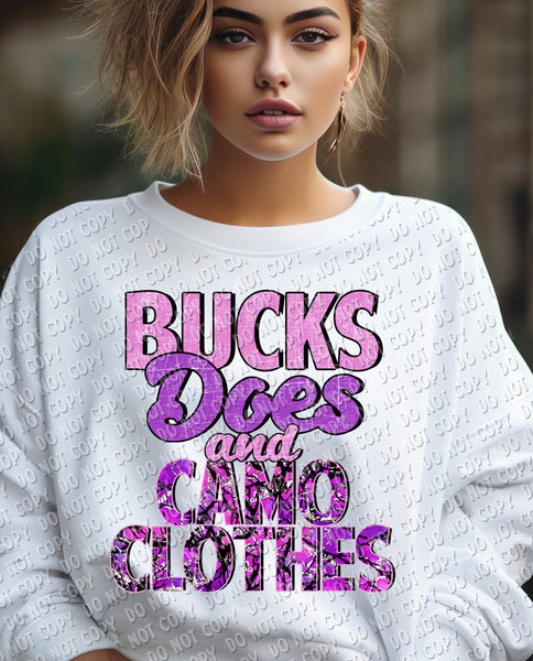 Bucks, does, and camo clothes purple 11408 DTF TRANSFER