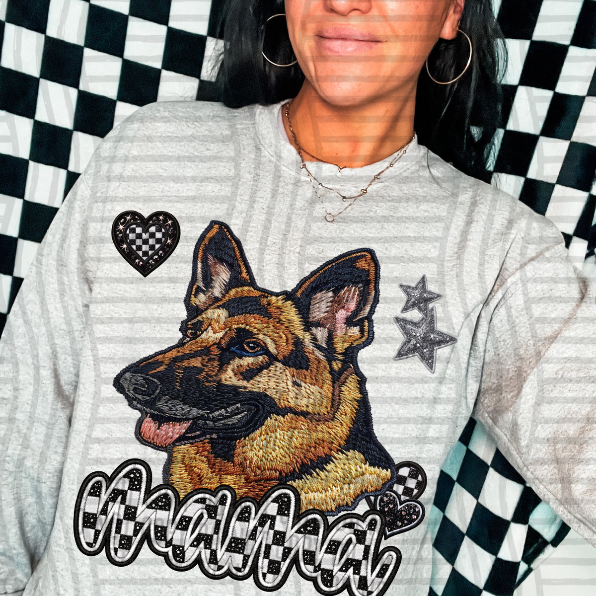 German shepherd mama checkered font (DKD) DTF Transfer