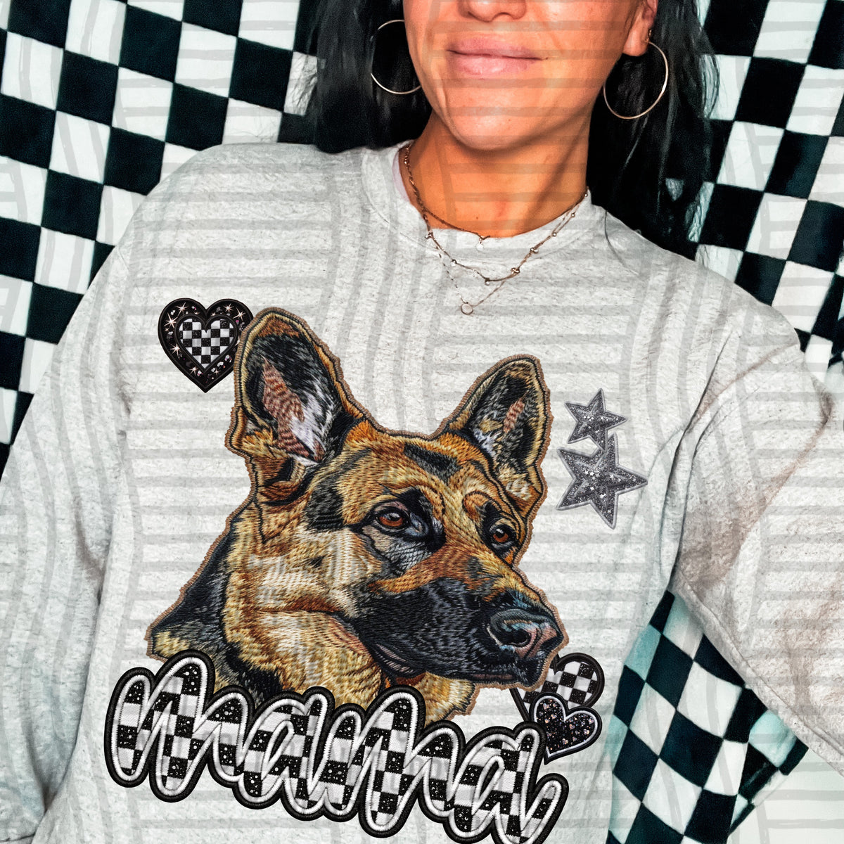 German shepherd 1 mama checkered font (DKD) DTF Transfer