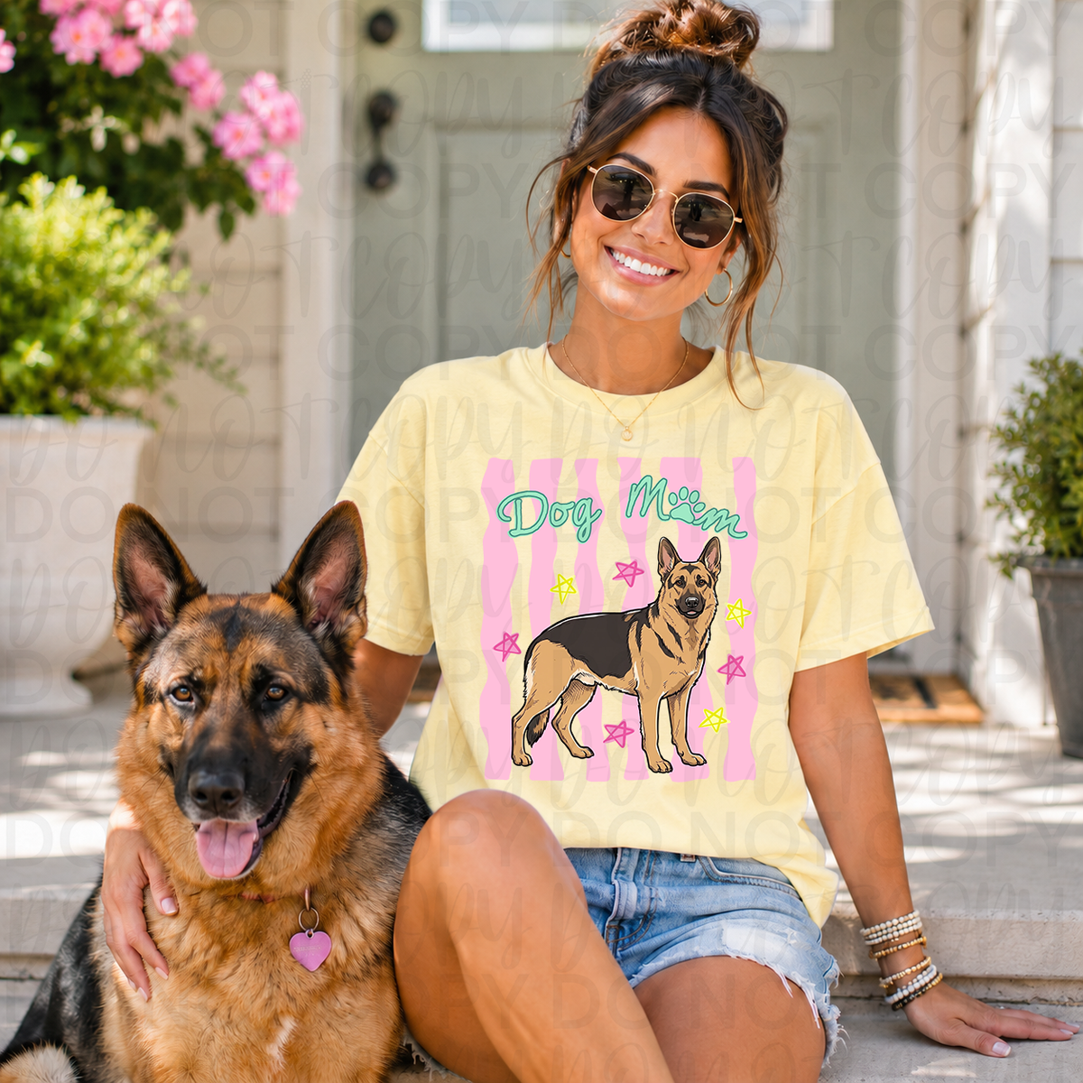 Dog mom PINK stripes german shepherd (UAC) DTF Transfer