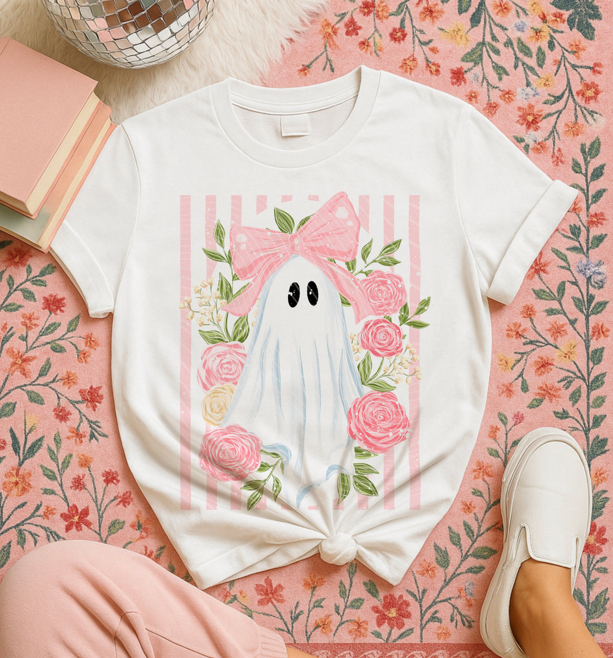 Girly ghost pink stripes (AG) DTF Transfer