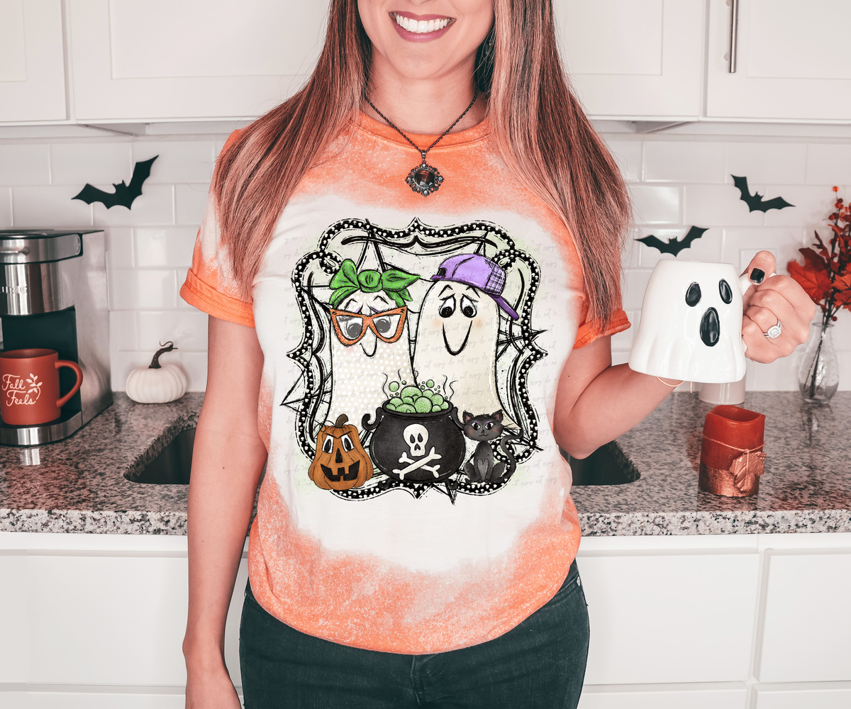 Ghost Boy and Girl Pumpkin Cauldron Black Cat 115154 DTF Transfer