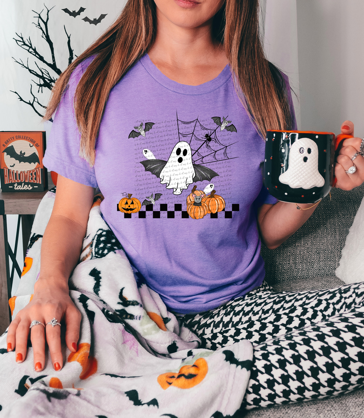 Ghost Candy Corn Pumpkins Checkered 51903 DTF transfer