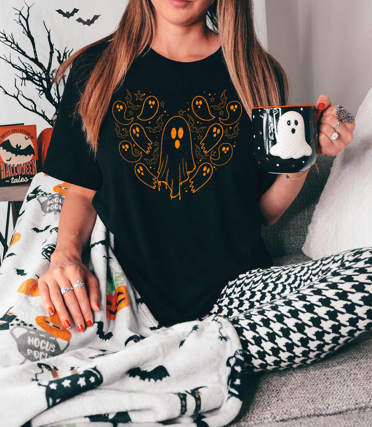 Ghosts And Bats Heart Orange 59872 DTF Transfer