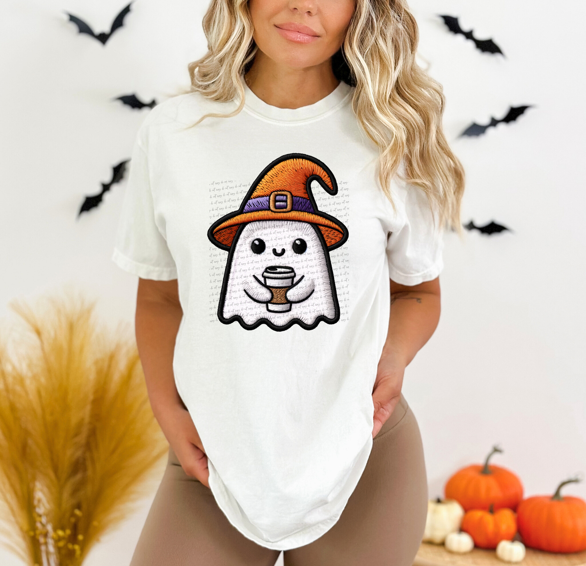 Faux Embroidery Ghost with Coffee 57399 DTF transfer