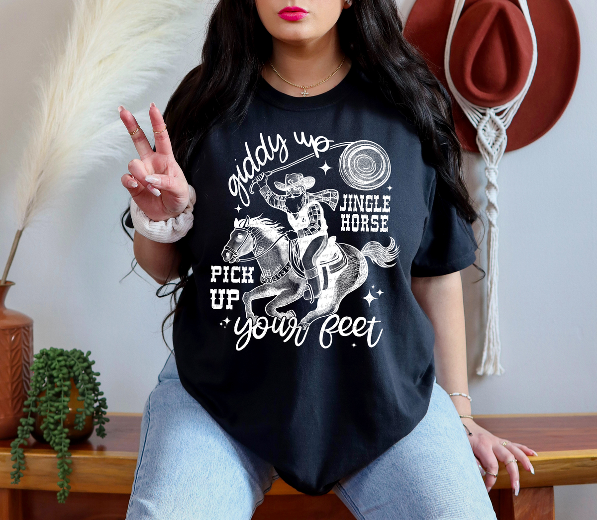 Giddy Up Jingle Horse Pick up Your Feet White 86685 DTF Transfer