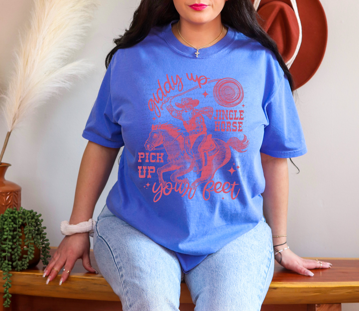 Giddy Up Jingle Horse Pick up Your Feet Pink 86684 DTF Transfer