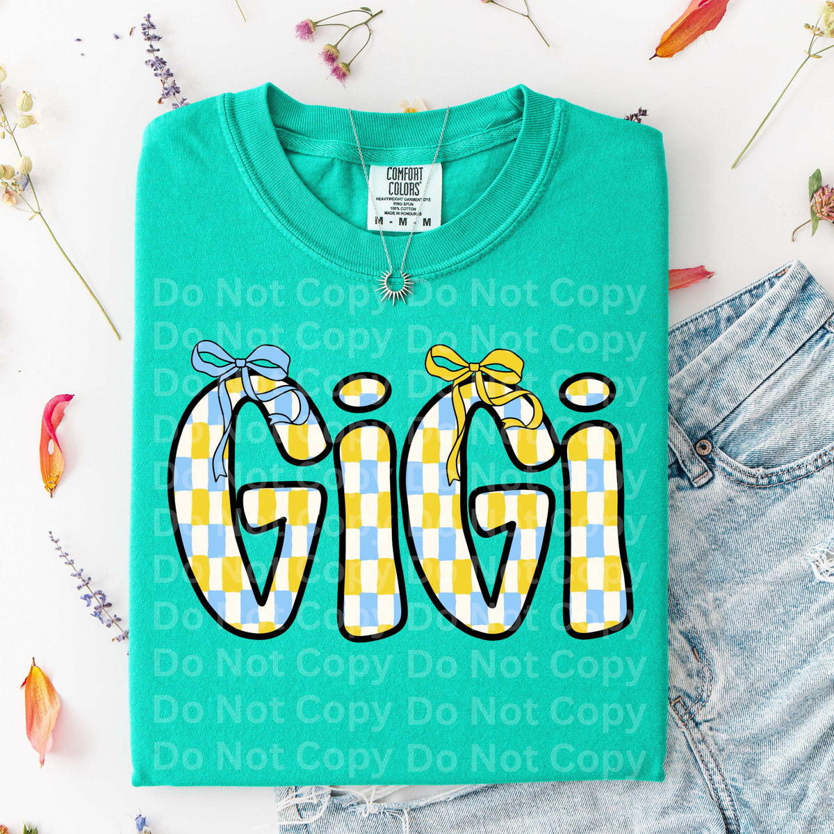 Gigi blue and yellow checkered (Irene) DTF Transfer
