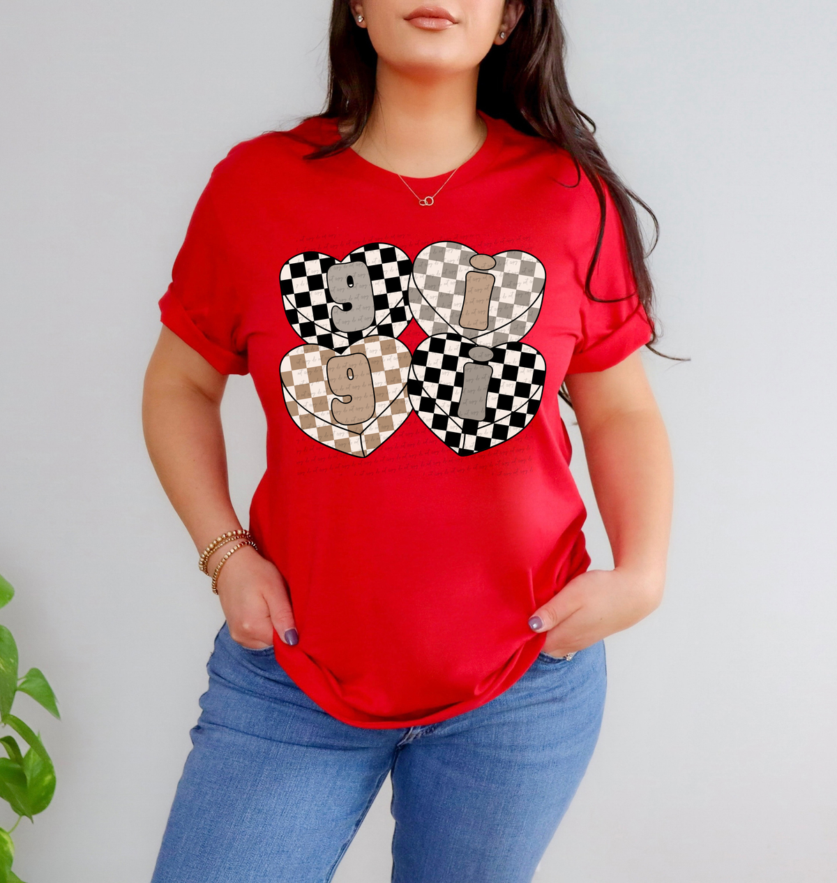 Gigi Checker Hearts Beige Black Grey Small Letters 81484 DTF Transfer