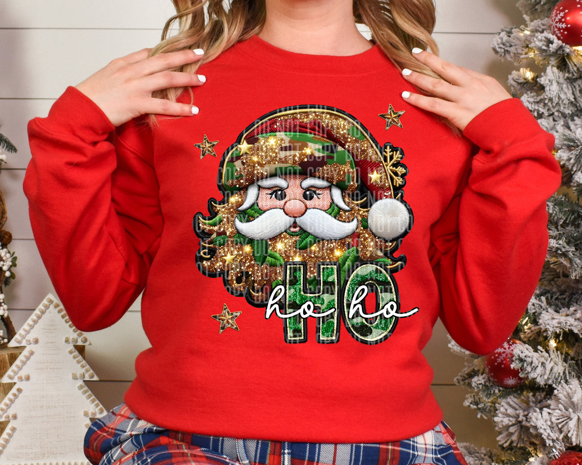 Ho Ho Ho Santa Head Faux Glitter 69051 DTF transfer