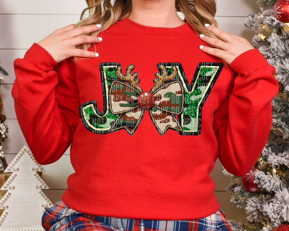 Joy Reindeer Bow Faux Embroidery 69060 DTF transfer