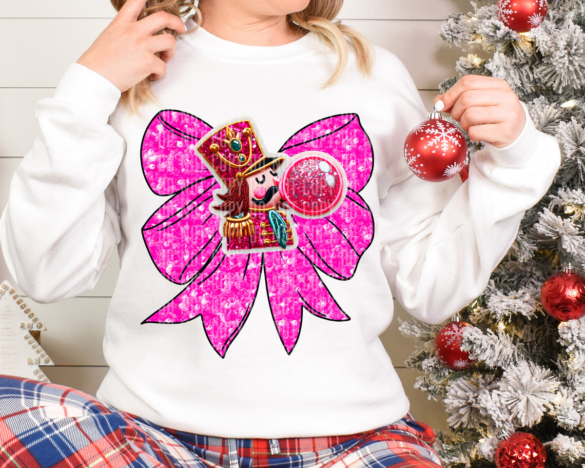 Pink Bow Faux Sequin Nutcracker Bubblegum 69072 DTF transfer
