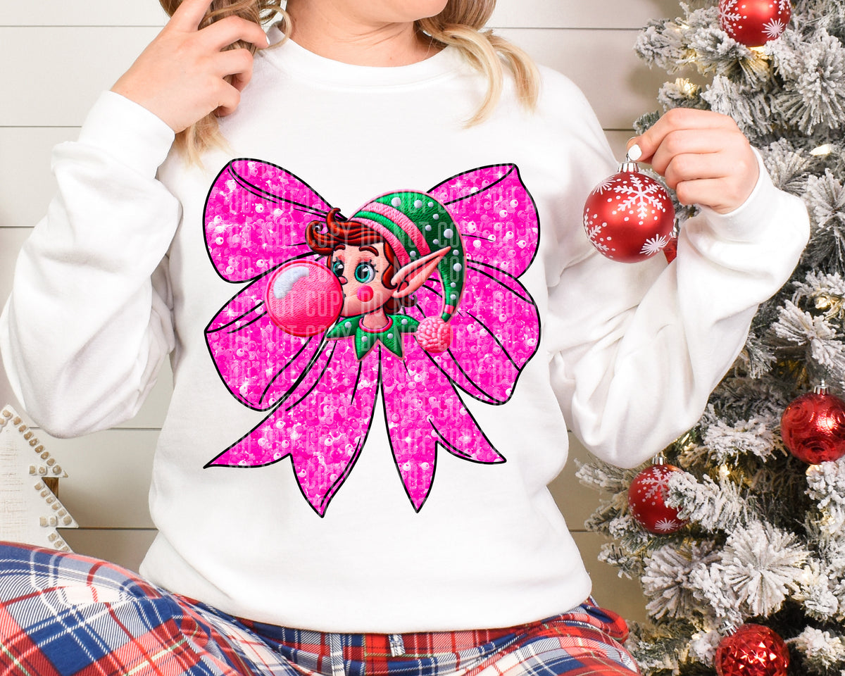 Pink Bow Faux Sequin Elf Bubblegum 69076 DTF transfer