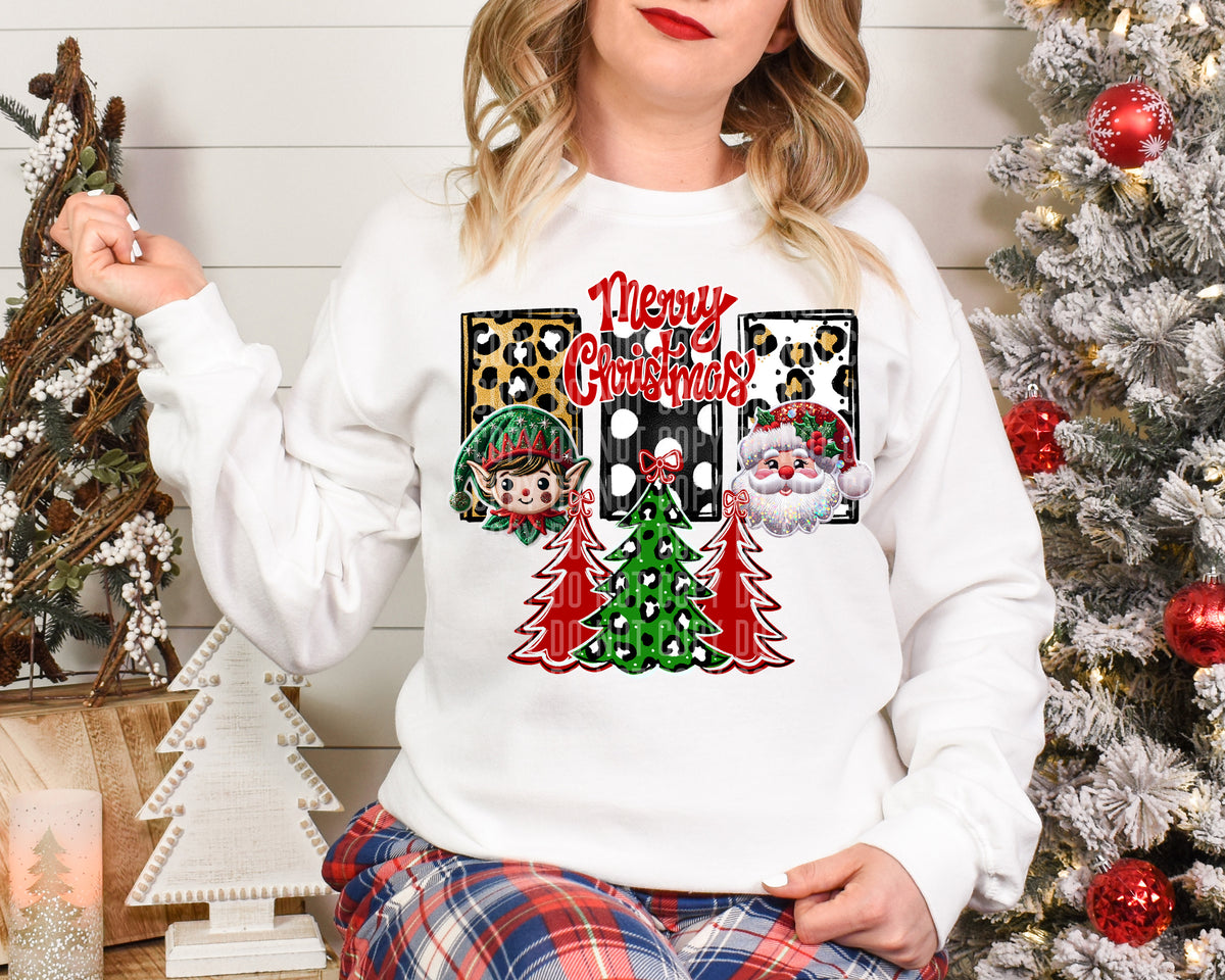 Merry Christmas Elf Santa Head Christmas Trees 69065 DTF transfer