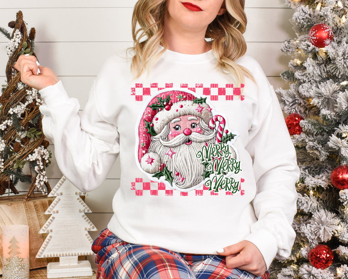 Merry Merry Merry Pink Santa Checkered 69068 DTF transfer