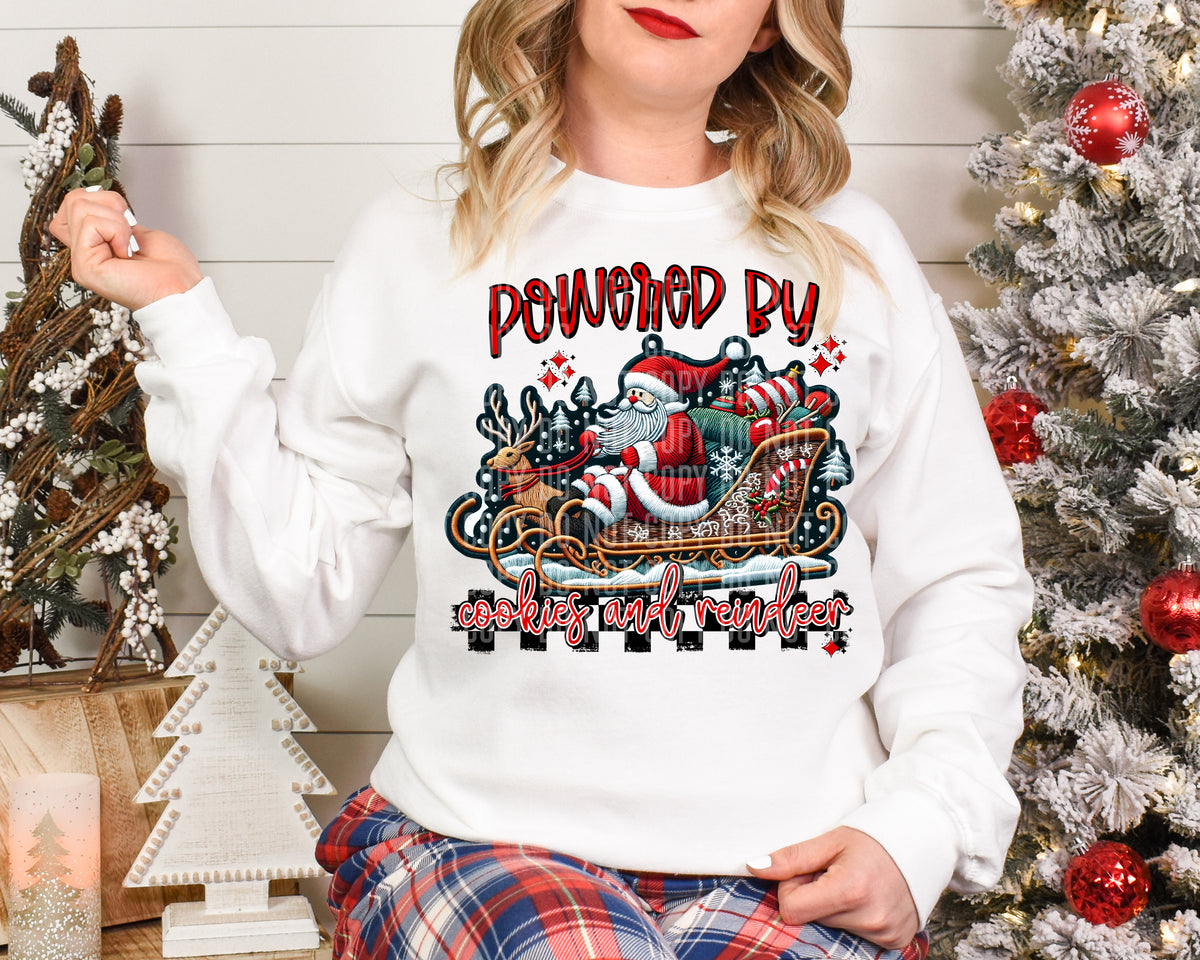 Powered By Cookies and Reindeer Santa Sleigh 69070 DTF transfer