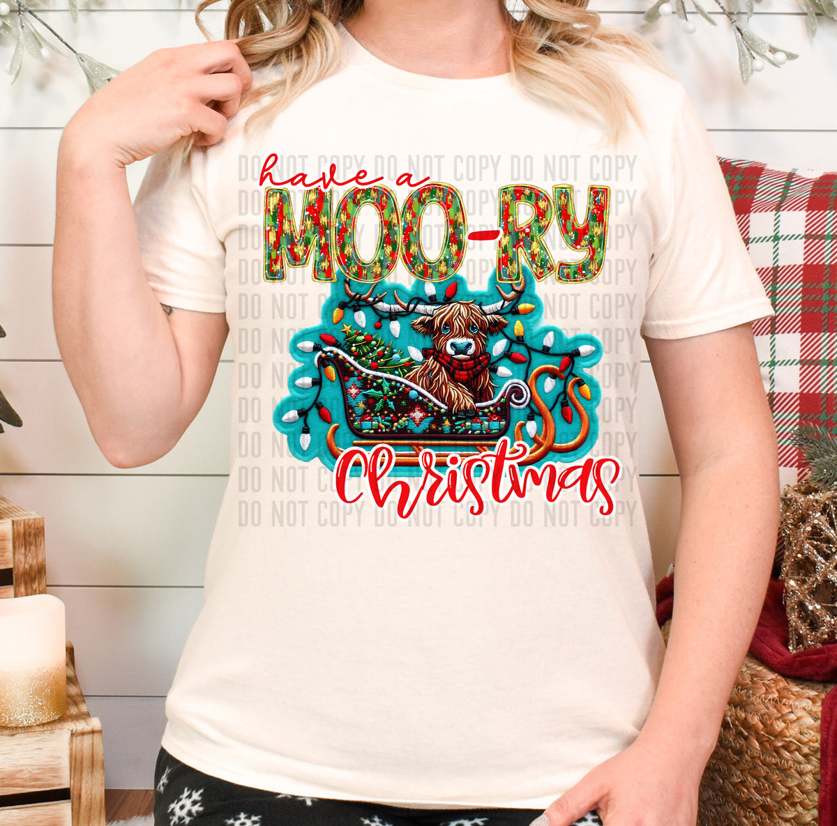 Have A Moory Christmas Cow Sleigh Christmas Light 69078 DTF transfer