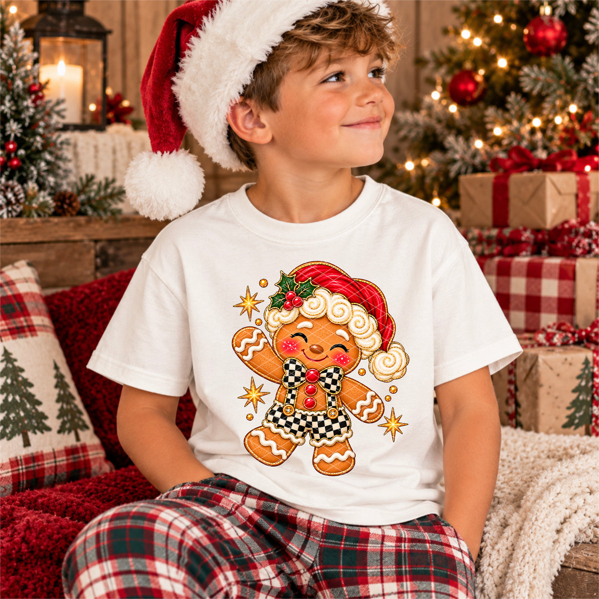 Gingerbread boy checkered overalls (SDD) DTF Transfer