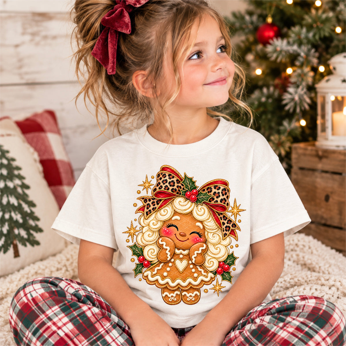 Gingerbread girl leopard and red bow (SDD) DTF Transfer