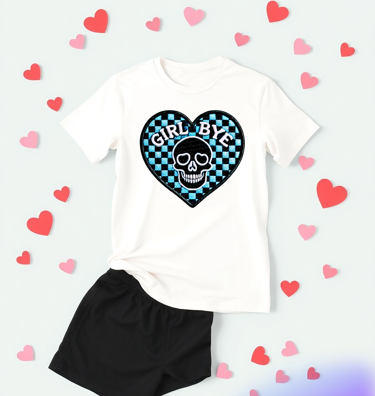 Girl Bye Skull Checkered Heart 81816 DTF Transfer
