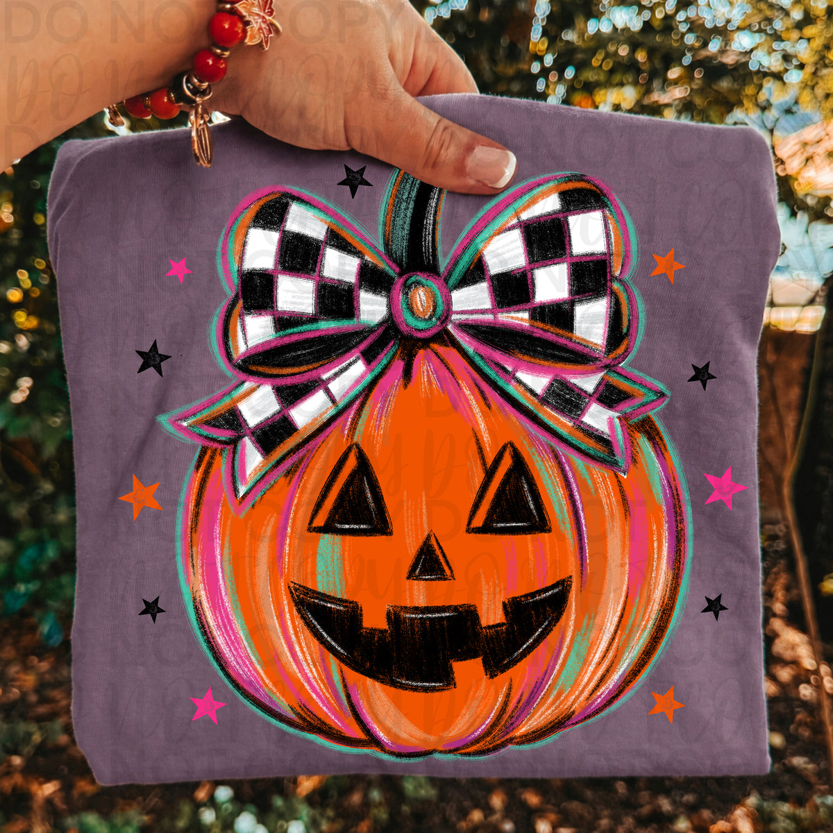 Pumpkin black and white checkered bow (UAC) DTF Transfer