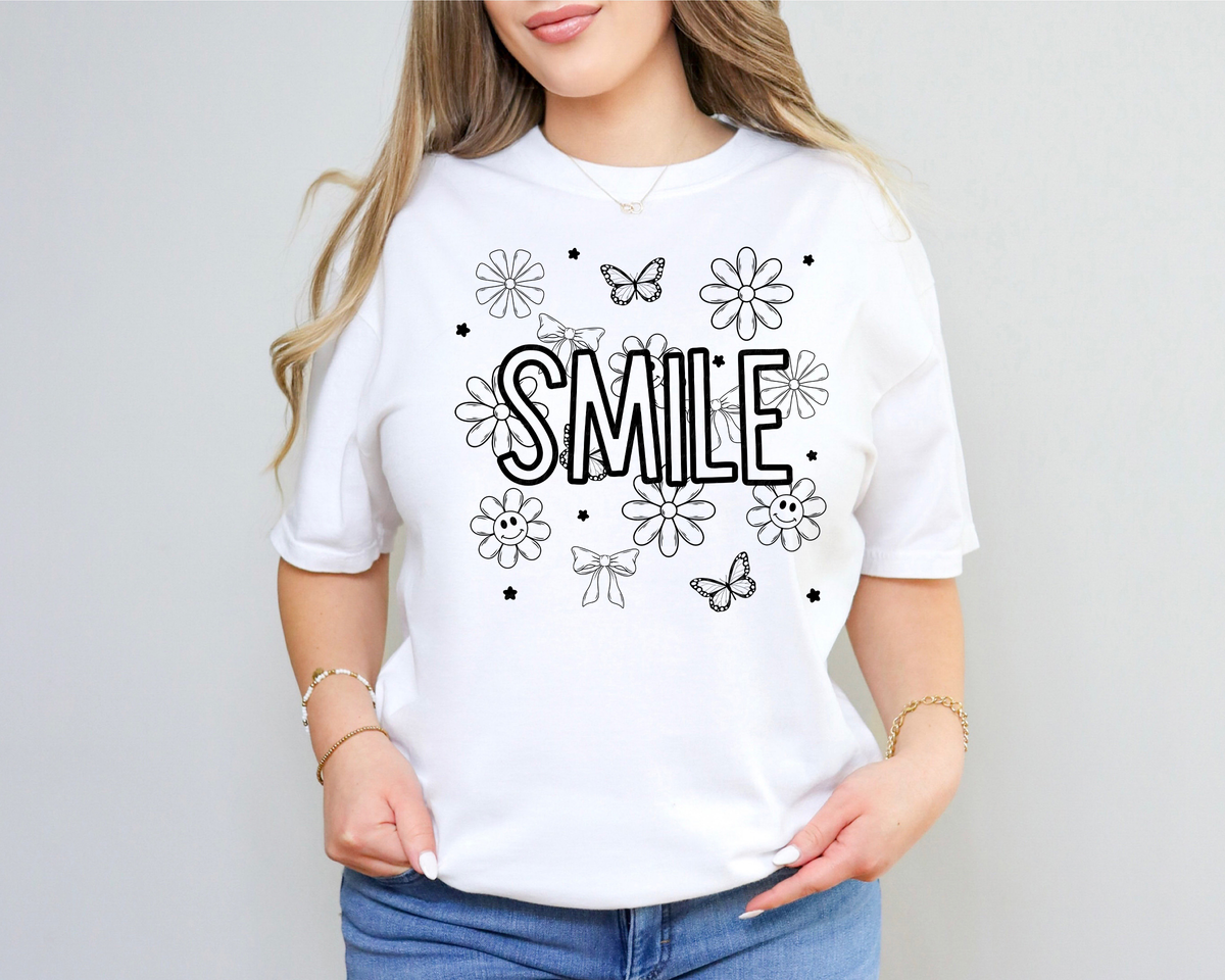Smile Floral Smiley Butterfly BLACK 117765 DTF transfer