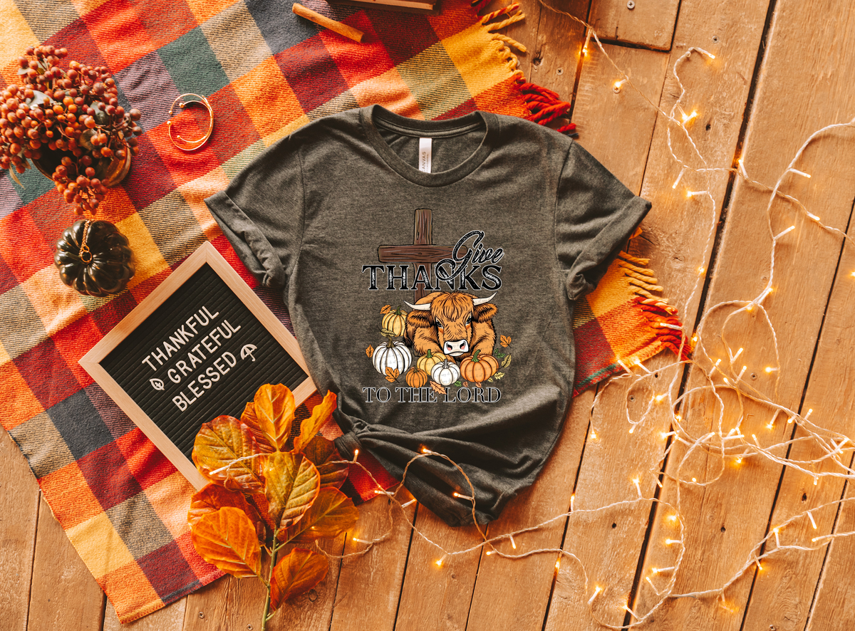 Give Thanks To The Lord Cross Cow Pumpkin 63124 DTF transfer